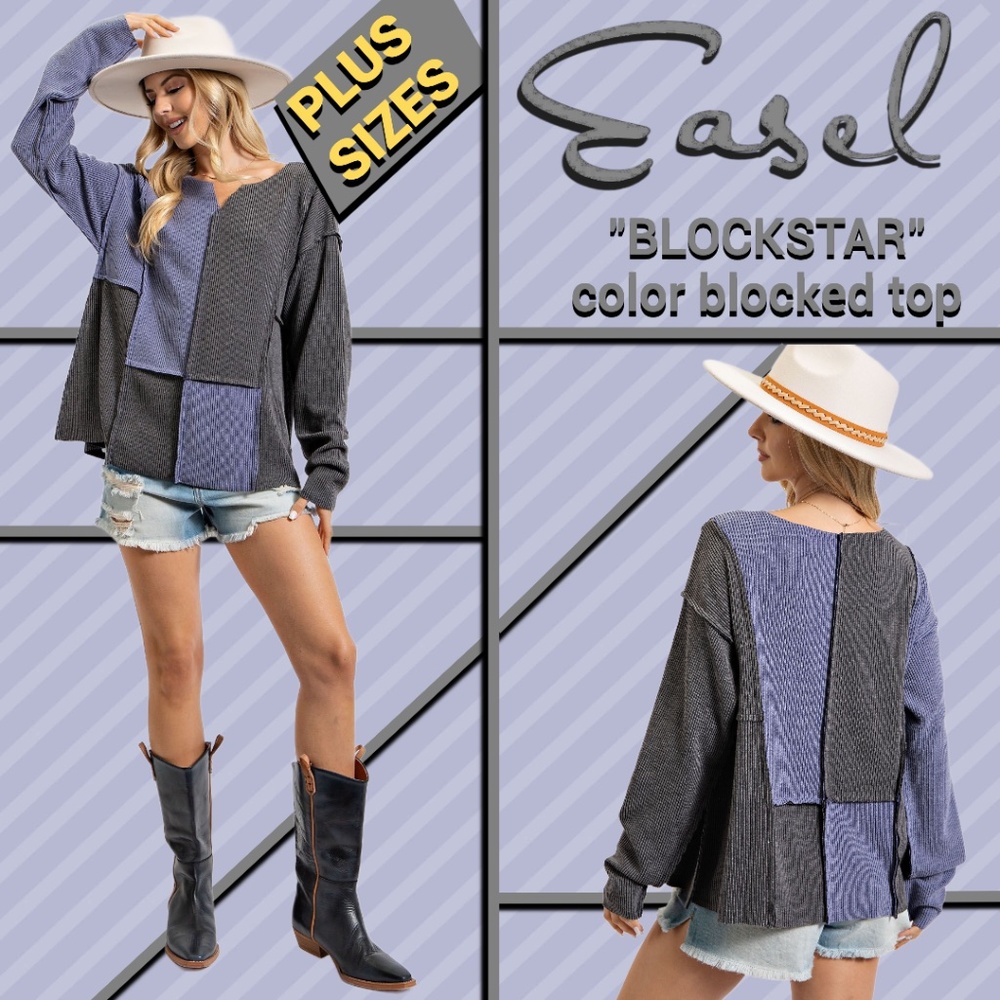 Easel "Block Star" Rib Knit Color Block Out-Seam … - image 1